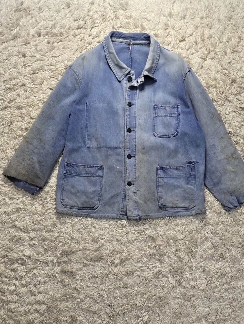 VTG 60s French Small Pocket Distressed Chore Coat 23x27